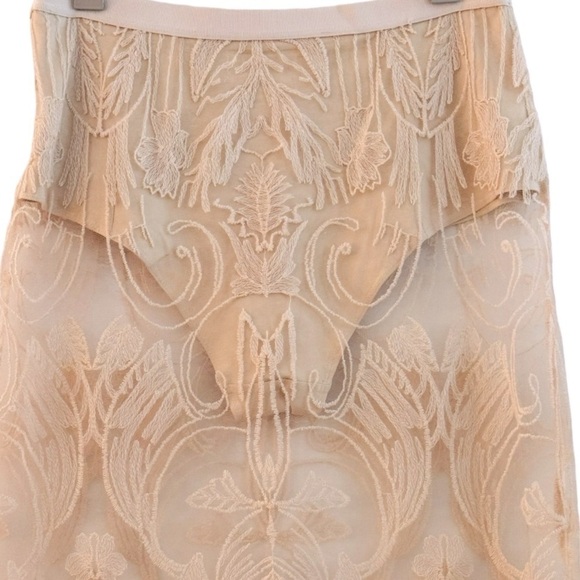 ANTHROPOLOGIE Sheer Lace Embroidered Maxi Skirt Rose Color Size M NEW Demure - Picture 7 of 13